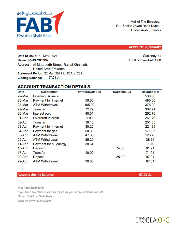 Première banque d'Abu Dhabi des Émirats arabes unis excel pdf